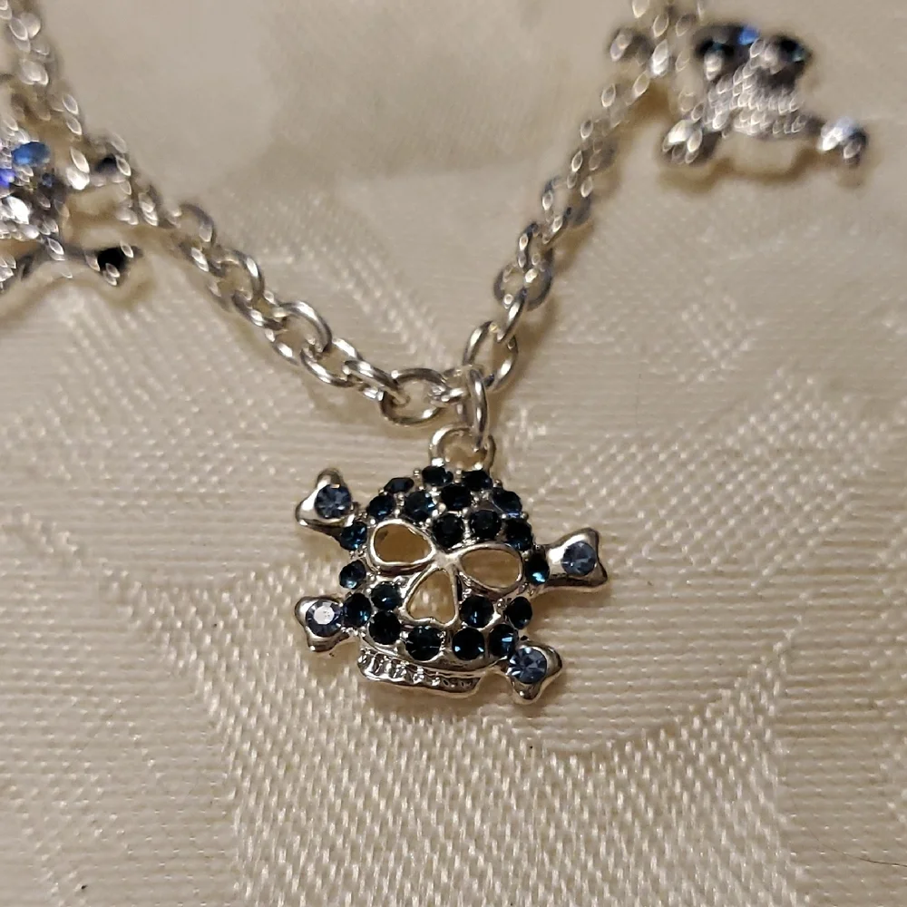 Silvertone Rhinestone Skull Bracelet